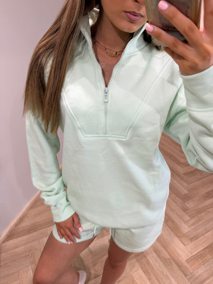 Mint Fleece Quarter Zip and Shorts Set