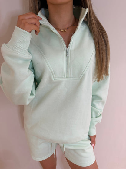 Mint Fleece Quarter Zip and Shorts Set